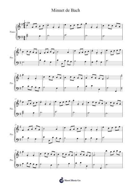 Minuet de Bach Sheet Music by Johann Sebastian Bach-Arr.Dawnbian Sherqe