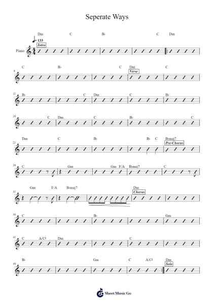 Seperate Ways Sheet Music by kjaredbryan-Arr.Bobright