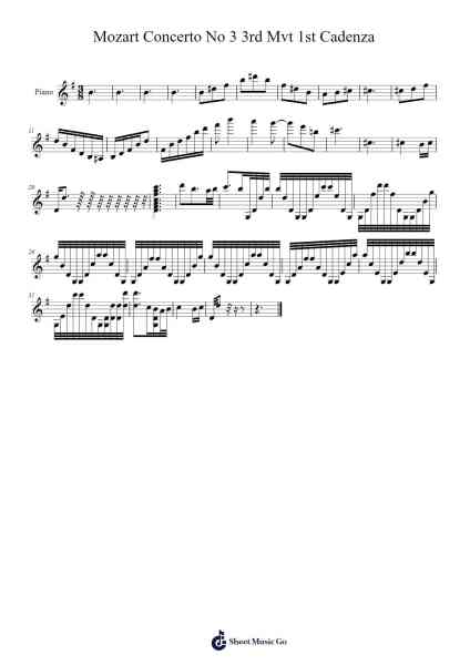 Mozart Concerto No 3 3rd Mvt 1st Cadenza Sheet Music by Wolfgang Amadeus Mozart-Arr.Roxanses Newmorse