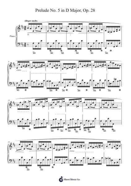 Prelude No. 5 in D Major, Op. 28 Sheet Music by Frédéric Chopin-Arr.Restan