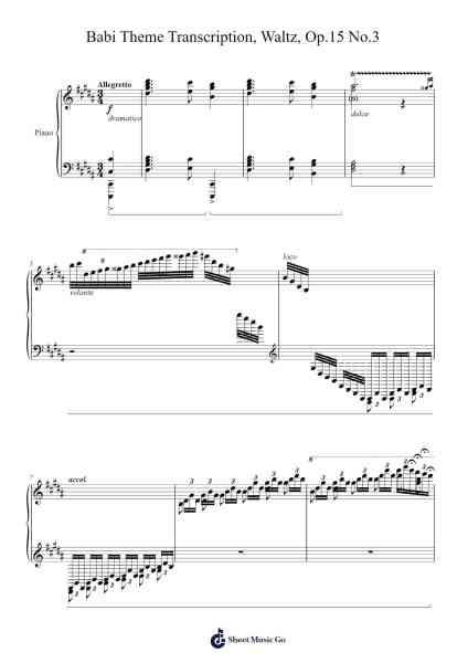 Waltz Op. 15 No. 3 "Babi Theme Transcription" Sheet Music by Davy Marcelino dos Santos-Arr.Virquinn Hoodvid