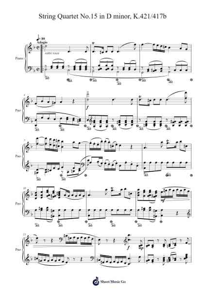 String Quartet No. 15 in D Minor, K. 421/417b 乐谱由 Wolfgang Amadeus Mozart - 编曲 Kirkwen Meldell