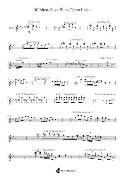 30 Must-Have Blues Piano Licks 樂譜由 Jonathon Wilson - 編曲 Junegia Wato