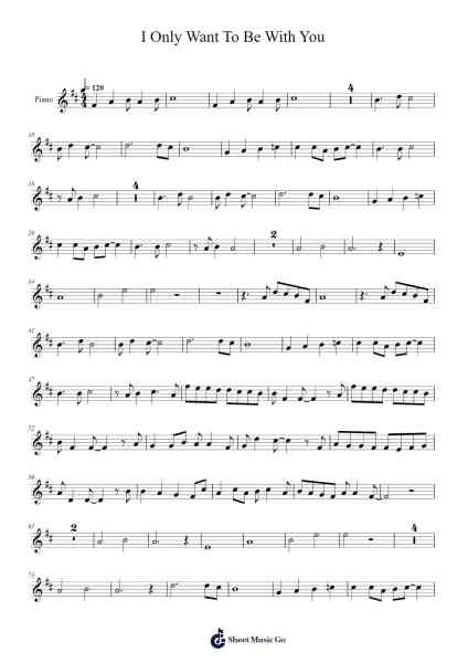 I Only Want To Be With You Sheet Music by Dusty Springfield-Arr.Hooters Xenie