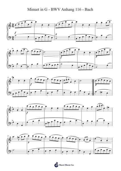 Minuet in G Major, BWV Anh. 116 - Transposed to C Major 樂譜由 Johann Sebastian Bach - 編曲 Kathtta
