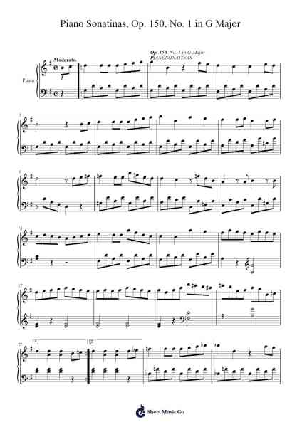 Piano Sonatinas, Op. 150, No. 1 in G Major Sheet Music by Henry Maylath-Arr.Bulwatt Beergrant