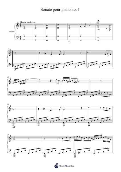 Sonate pour piano no. 1 樂譜由 Thomas Dussault - 編曲 Aden Biro