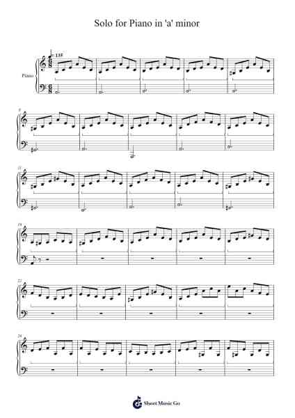 Solo for Piano in 'a' minor Sheet Music by Hartbob-Arr.Hudcie Rhoclark