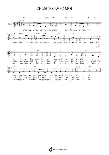 CHANTEZ AVEC MOI Sheet Music by Gaetane Leblanc-Arr.Junegia Wato