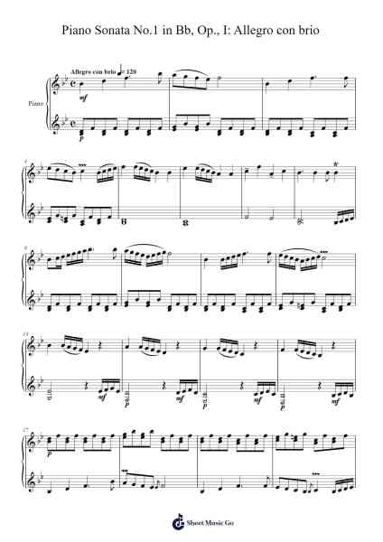 Piano Sonata No.1 in Bb, Op., I: Allegro con brio 樂譜由 H. Jin - 編曲 Boycefax