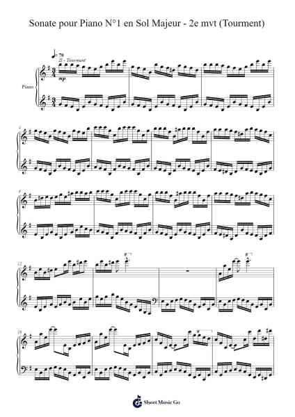 Sonate pour Piano No. 1 en Sol Majeur, 2e mvt "Tourment" Sheet Music by Xeholt-Arr.Francespkins Vicpham