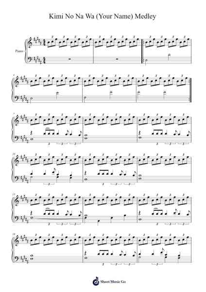Kimi No Na Wa (Your Name) Medley Sheet Music by Mitsuha's Theme-Arr.Payyule