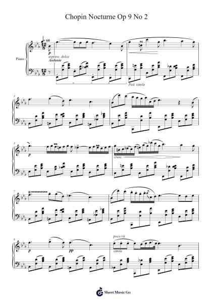 Chopin Nocturne Op 9 No 2 Sheet Music by Frédéric Chopin-Arr.Kylenus Minruth